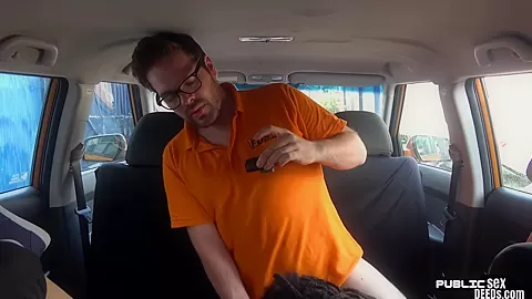 Ebony babe publicly riding car teachers cock