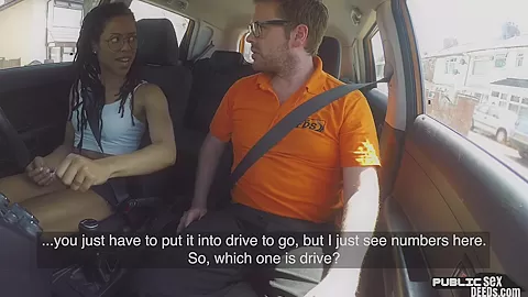 Ebony babe publicly riding car teachers cock