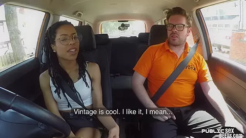 Ebony babe publicly riding car teachers cock
