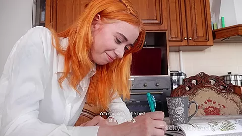 Grey-haired teacher gives his lazy ginger student 18+ a special lesson