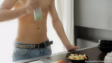 Nicole's boyfriend feeds her a little breakfast sensually before he fucks her finally.