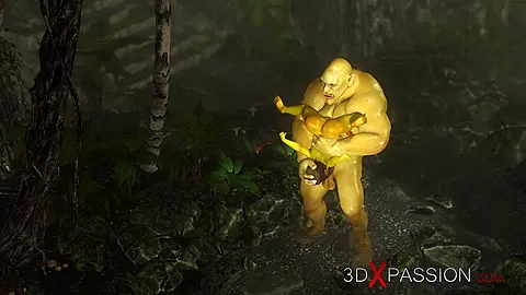 Green monster Ogre fucks hard a horny female goblin Arwen in the enchanted forest