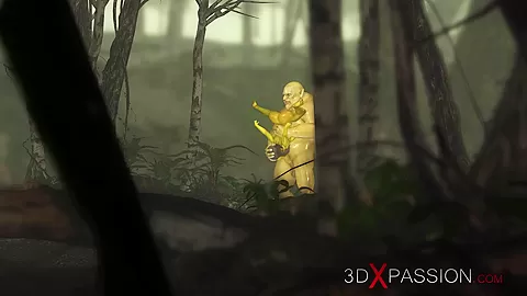 Green monster Ogre fucks hard a horny female goblin Arwen in the enchanted forest