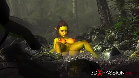Green monster Ogre fucks hard a horny female goblin Arwen in the enchanted forest