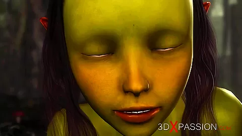 Green monster Ogre fucks hard a horny female goblin Arwen in the enchanted forest