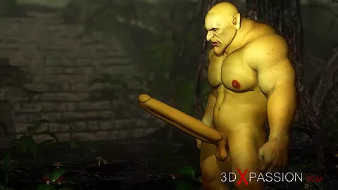 Green monster Ogre fucks hard a horny female goblin Arwen in the enchanted forest