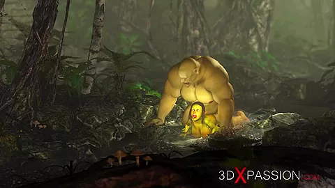Green monster Ogre fucks hard a horny female goblin Arwen in the enchanted forest