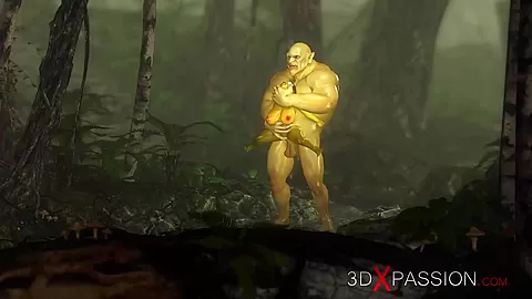 Green monster Ogre fucks hard a horny female goblin Arwen in the enchanted forest