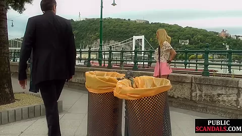 Leashed public slut spitroasted in crowded pub