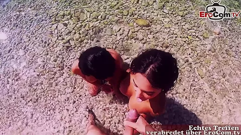 German latina couple pick up big tits bitch for outdoor threesome ffm at the beach