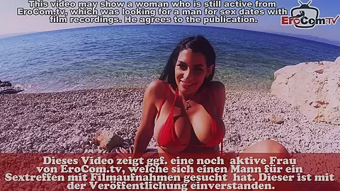 German latina couple pick up big tits bitch for outdoor threesome ffm at the beach
