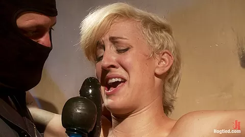 Tall Hot Blonde On Tip-Toes Hanging From A Crotch Rope, Made To Squirt. - HogTied
