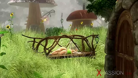 Crazy gnome fucks hard a sexy fairy outdoor