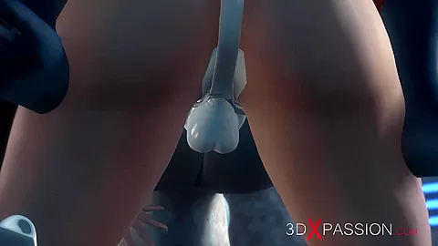 Alien sex. Spacewoman in spacesuit plays with alien on the exoplanet