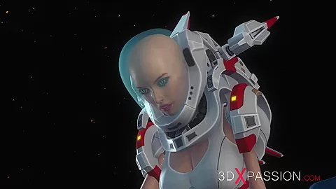 Hot sex on th exoplanet! An alien gets fucked by a spacewoman in spacesuit with strapon