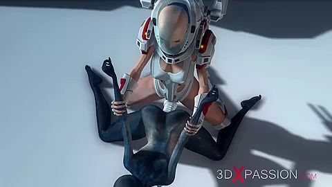 Hot sex on th exoplanet! An alien gets fucked by a spacewoman in spacesuit with strapon