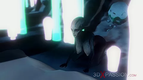 Hot sex on th exoplanet! An alien gets fucked by a spacewoman in spacesuit with strapon