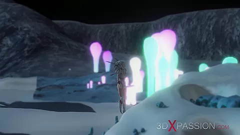 Hot sex on th exoplanet! An alien gets fucked by a spacewoman in spacesuit with strapon