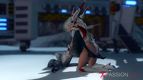 Hot sex on th exoplanet! An alien gets fucked by a spacewoman in spacesuit with strapon