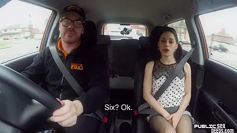 Petite british driving student 18+ rides instructor