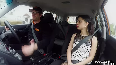 Petite british driving student 18+ rides instructor