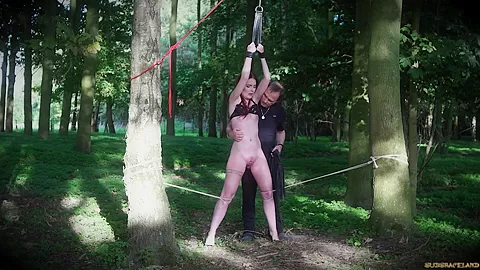 RedHead Dragged In Woods Punished with Wax and Big toy