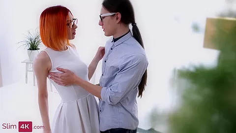 Nerdy and slim redhead worships cock and gets fucked in the ass real hard