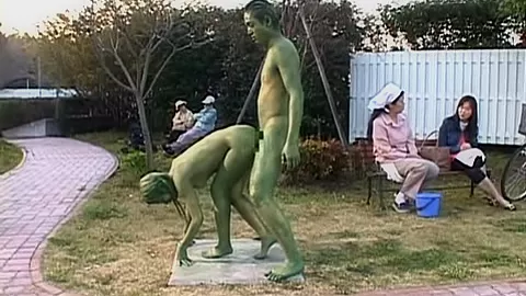 Cosplay Porn: Public Painted Statue Fuck 2