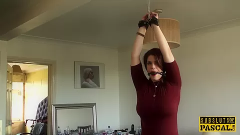 Busty redhead sub clamped and facefucked