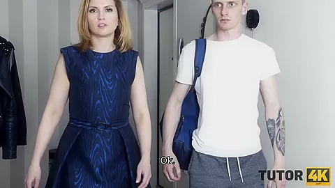 TUTOR4K. Young man touched profs boobs before the main of sex act