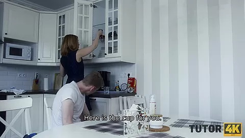 TUTOR4K. Young man touched profs boobs before the main of sex act