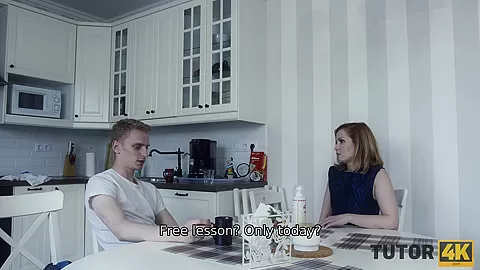 TUTOR4K. Young man touched profs boobs before the main of sex act