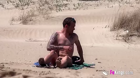 Beach Dogging! Ainara fucks a and a couple join the fun