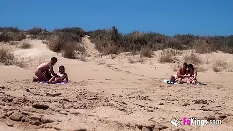 Beach Dogging! Ainara fucks a and a couple join the fun