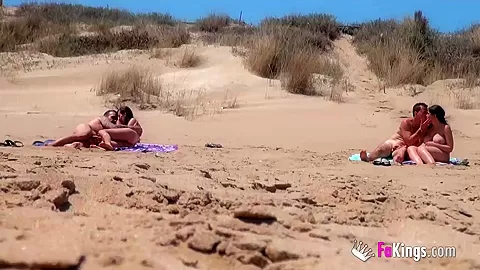 Beach Dogging! Ainara fucks a and a couple join the fun