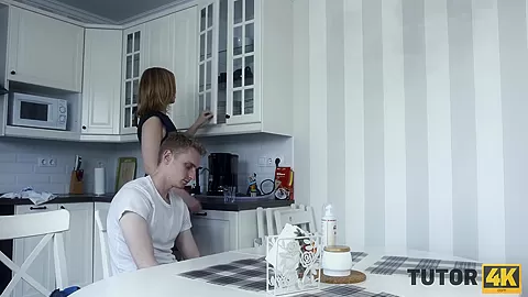 TUTOR4K. Man knows private teacher works for two so he helps mature relax