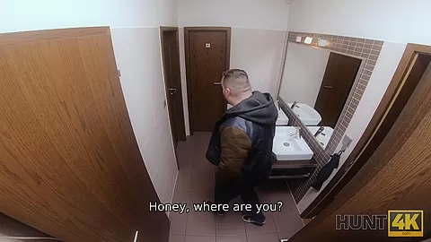 HUNT4K. Hunter fucks gorgeous redhead in the public restroom