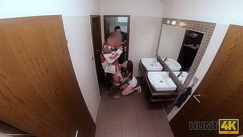HUNT4K. Hunter fucks gorgeous redhead in the public restroom