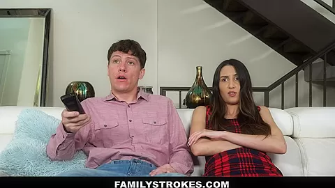 FamilyStrokes - Step sister Rides Her Step Brother While Watching TV