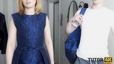 TUTOR4K. Boy deletes tutors dress and harshly fool around with older woman