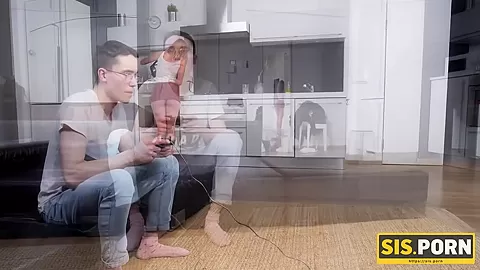 SIS.PORN. Babe is carnal with handsome stepbrother who trades game of the year for sex