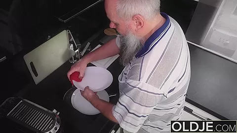 Young Busty teen 18+ Takes Facial Cumshot From Grandpa Cock