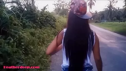 HD Heather Deep flashing on highway then gives public deepthroat throatpie