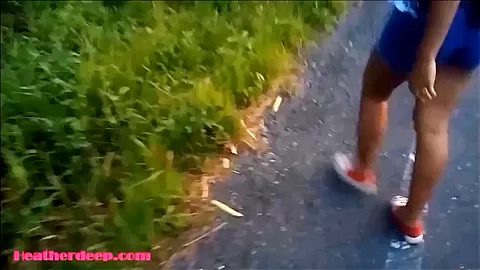HD Heather Deep flashing on highway then gives public deepthroat throatpie