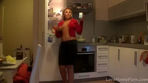 Busty blonde enjoys rubbing her shaved pussy