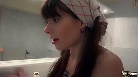 Old Young cleaning lady gets fucked by wrinkled grandpa