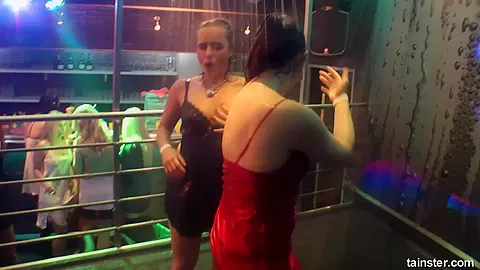 Sweet lesbian babes masturbating in the club