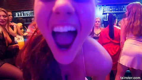 Sweet lesbian babes masturbating in the club