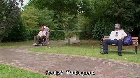 Subtitled bizarre Japanese half naked caregiver outdoors