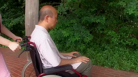 Subtitled bizarre Japanese half naked caregiver outdoors